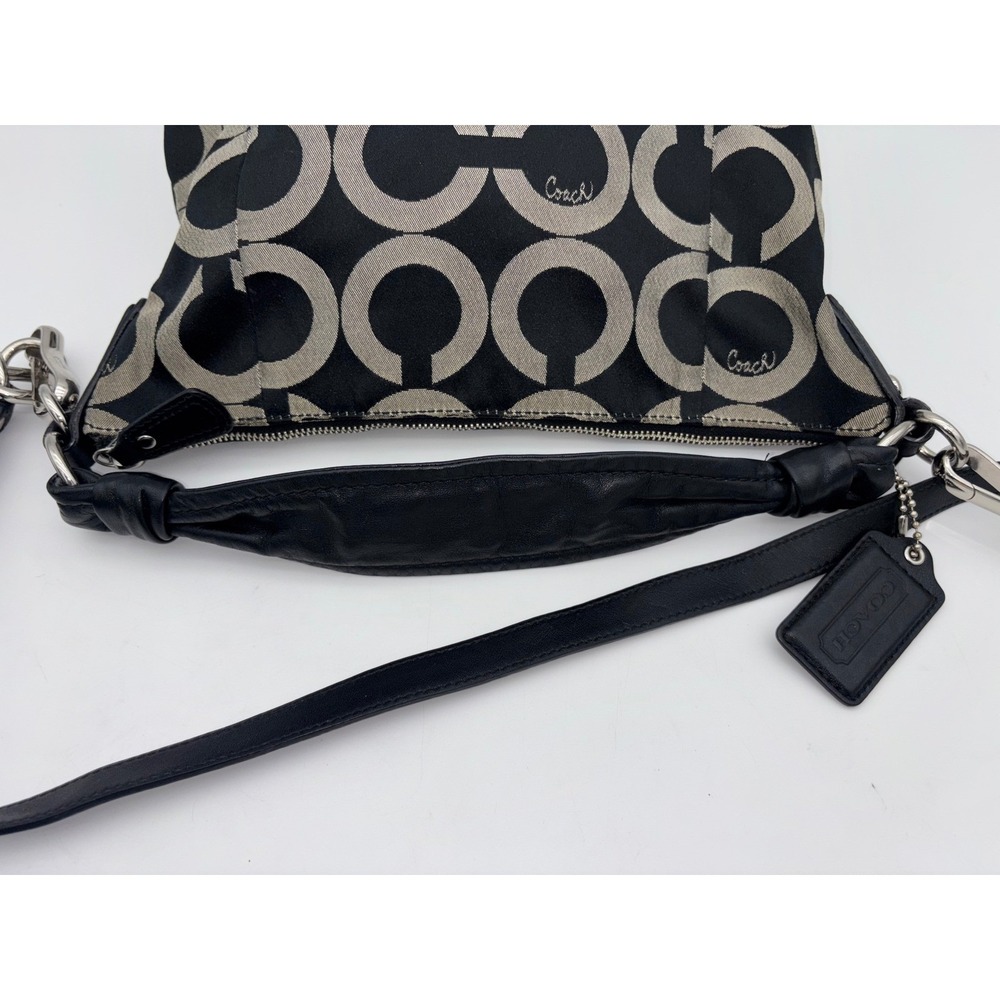 COACH Kristin Hobo Bag Y2K Shoulder Handbag Black Logo Jacquard Crossbody Gray - Picture 8 of 16